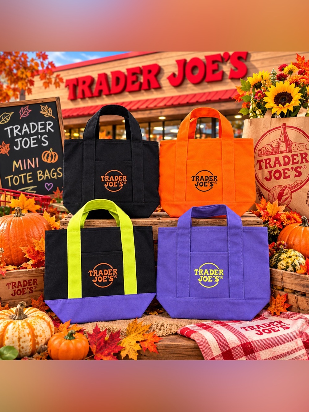 Trader Joe’s Halloween Mini Canvas Tote Bags Set of 4 NWT Limited